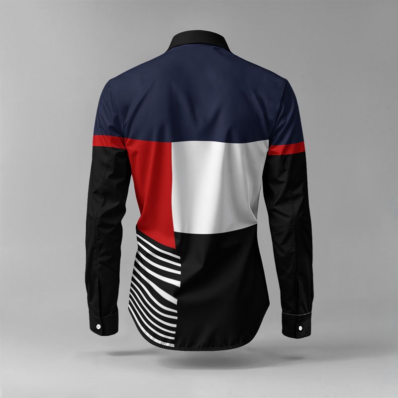 2025 Spring Summer Men Shirt Set Geometry Print Fashion Simple Two Piece Set Mens Gradient Lightweight Party Long Sleeves Suit_voghion.com