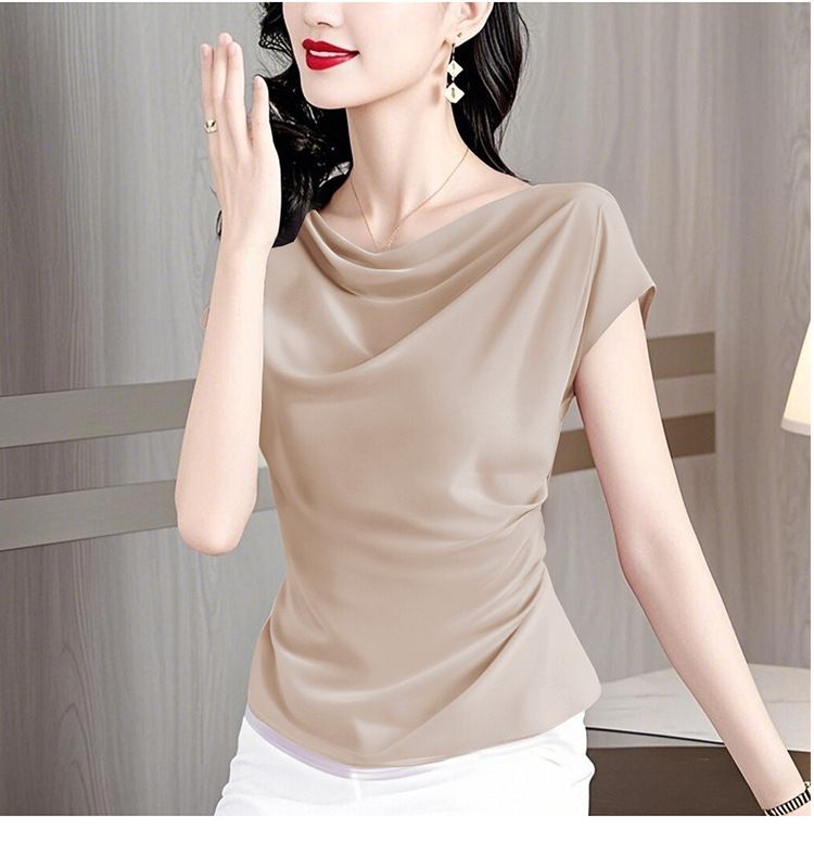 Camicia da donna in raso con colletto a volant viola, per un temperamento maturo_voghion.com