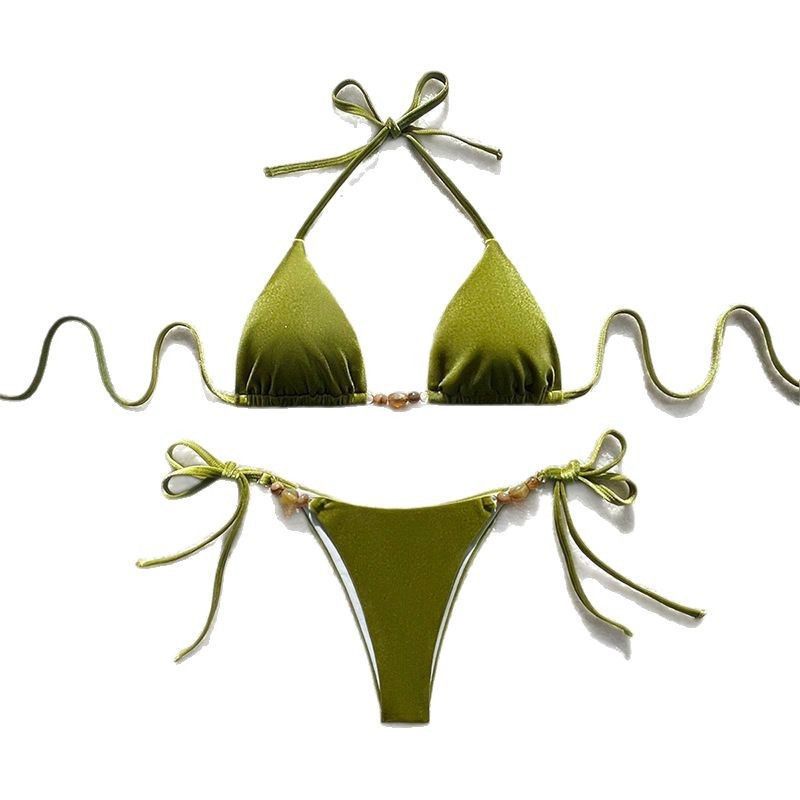 Women's Clothing Solid Color Bikini Lace Up Three Point Sexy Beach Hot Spring Swimsuit Bikini_voghion.com