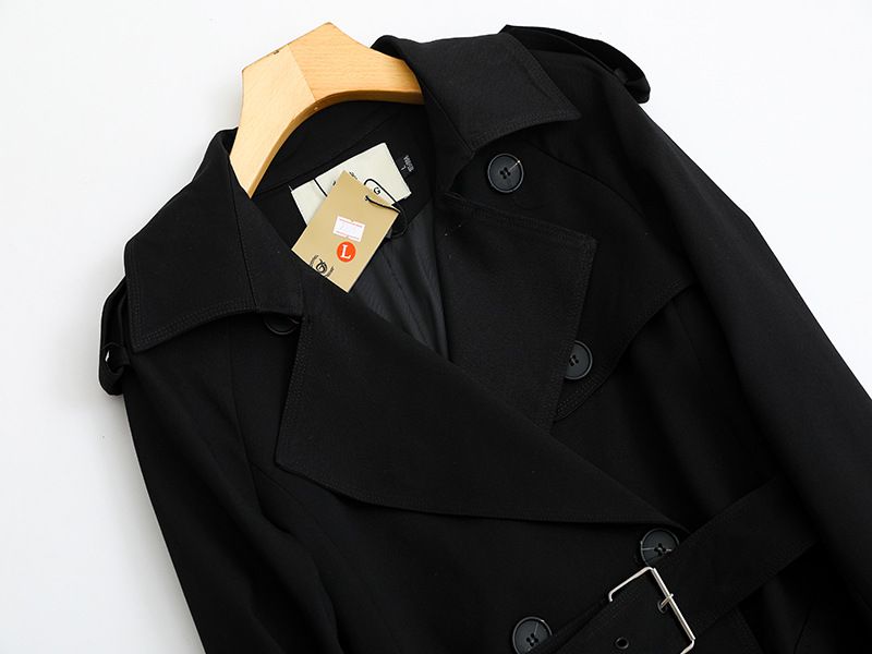Women's autumn and winter clothing lapel shoulder sleeves Pieter splicing double-breasted oblique pocket large size_voghion.com