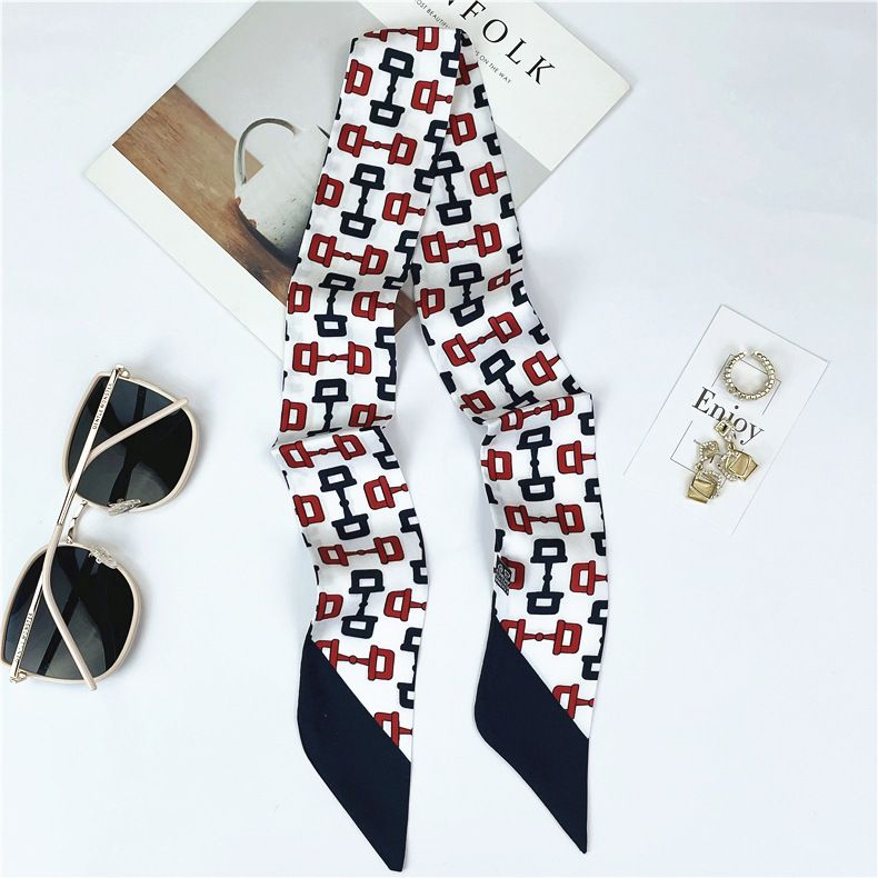 Spring and Autumn Seasons Thin Chain Simulation Silk Satin Long Scarf, Headband, Women's Professional Clothing Binding_voghion.com