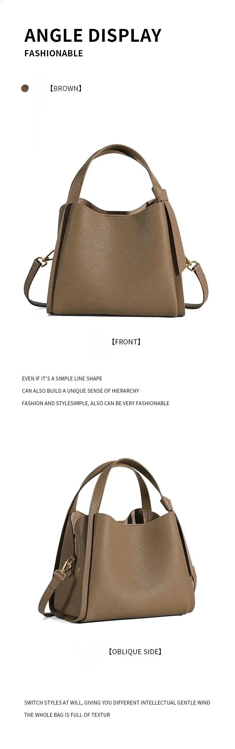 Lychee Pattern Leather Simple Vegetable Basket Handbag Womens Denim Portable Bucket Shoulder Bag 240827_voghion.com