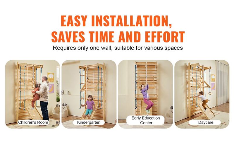 Swedish Ladder Wall Gym 8 In 1 Wooden Indoor Playground Climbing Toys_voghion.com