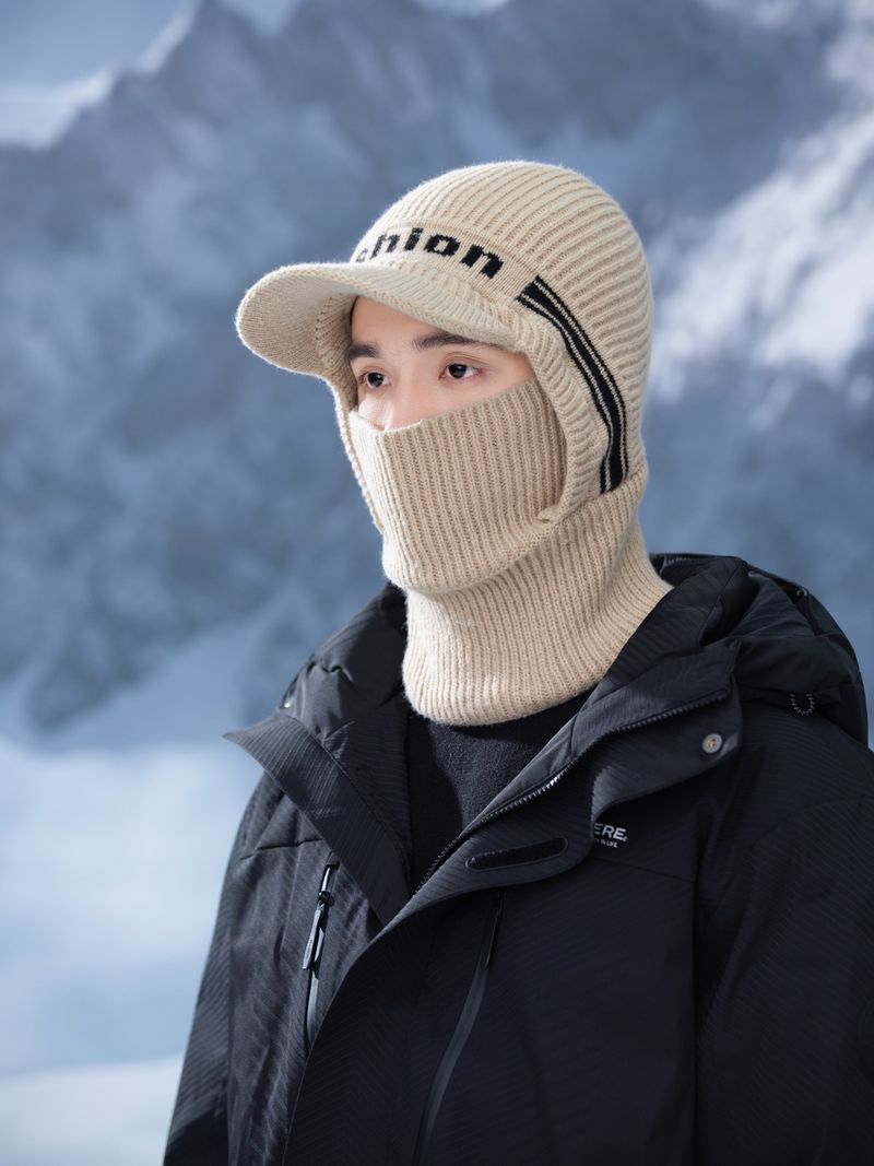 Gorro de punto polar para hombre, de invierno, resistente al viento, de una pieza, para ciclismo al aire libre, con cuello, gorro térmico de lana de una pieza._voghion.com