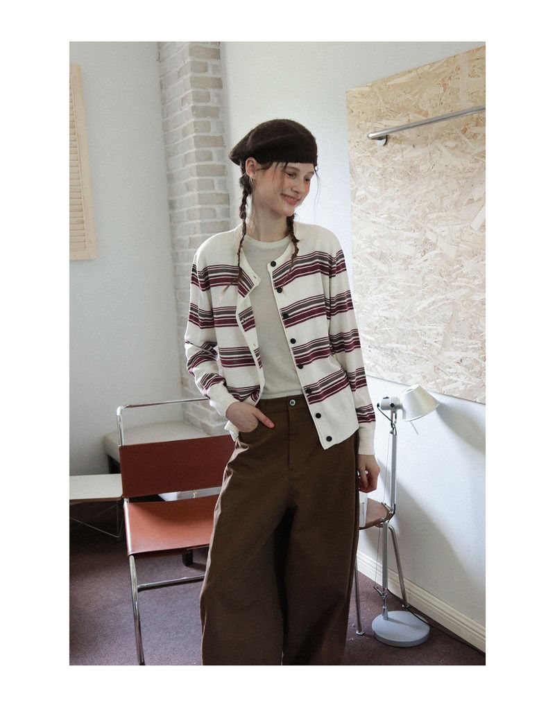 Farbig gestreifte Strickjacke aus weicher Kaschmirmischung für Damen_voghion.com