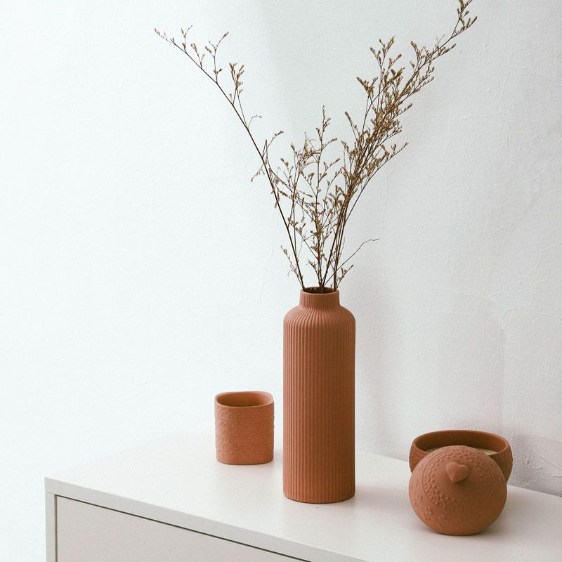 Scandinavian Ceramic Vase - Modern Minimalist Home Decor With Artistic Lines, Handcrafted Flower Vase For Living Room Or Office Table Centerpiece_voghion.com
