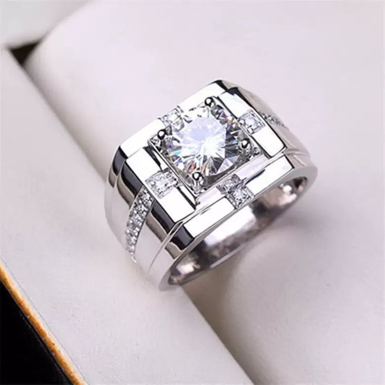 Anel de casamento dominante banhado a pedra Mosang de diamante clássico carvão vegetal de alta simulação masculina_voghion.com