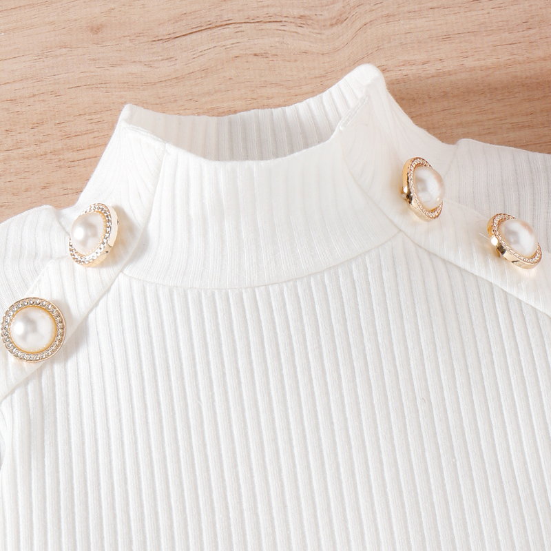 Girls set, small and medium-sized girl pit stripe high necked long sleeved top+small fragrant checkered short skirt_voghion.com