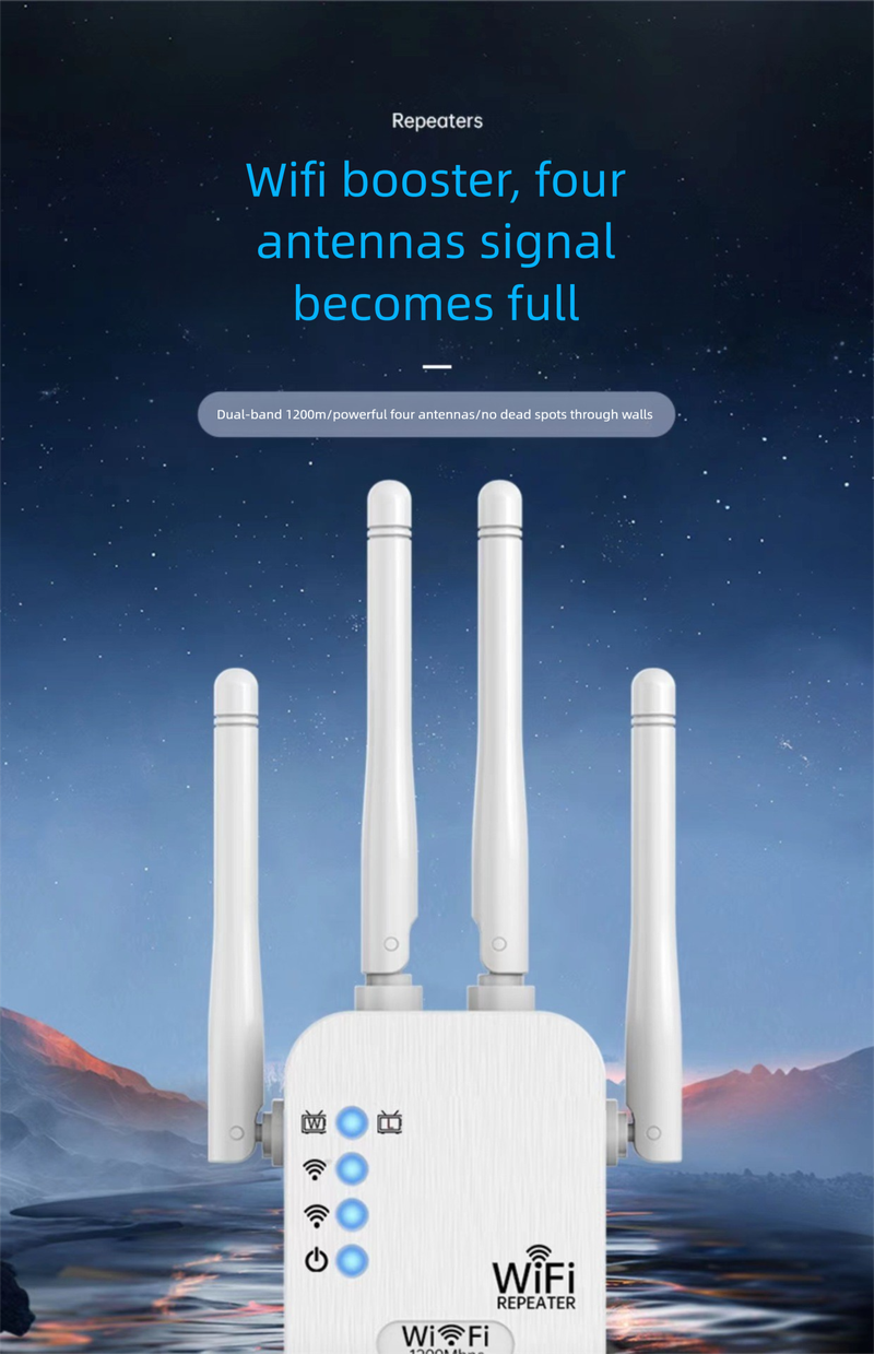 Amplificatore di segnale WIFI, ripetitore di rete 5G dual-band, router Gigabit a quattro antenne_voghion.com