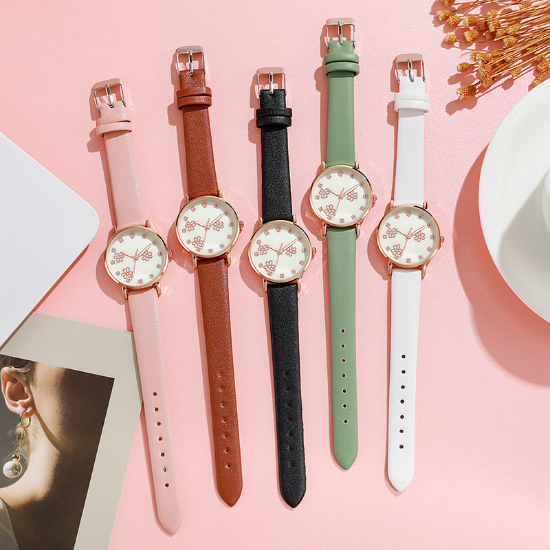 Nouvelle ceinture d'étudiant à fleur rose scintillante mignonne, montre à Quartz de Style Simple et à la mode_voghion.com
