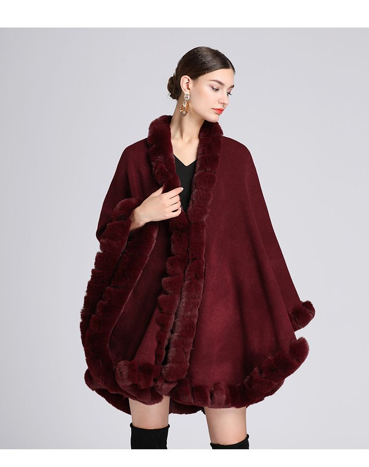 Fur Collar Cape Ladies Large Size Knitted Cardigan Loose Coat Artificial Fur Fashionable And Warm Shawl Cape_voghion.com