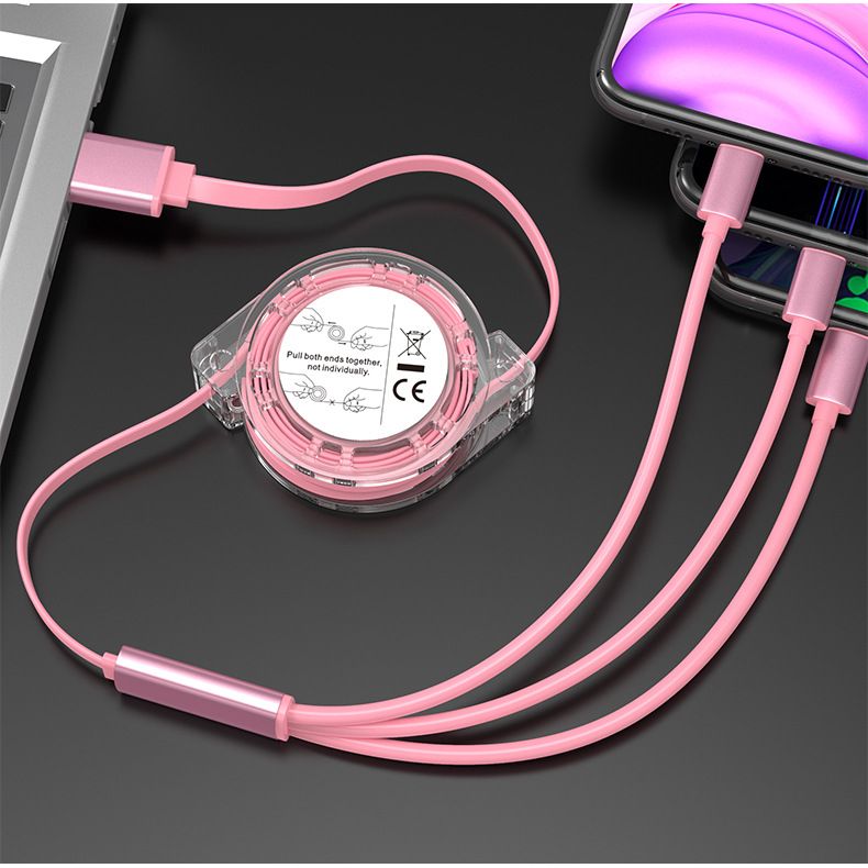 Crystal Extendable To Cable, Three In One Multifunctional Type-C Charging Data Cable_voghion.com