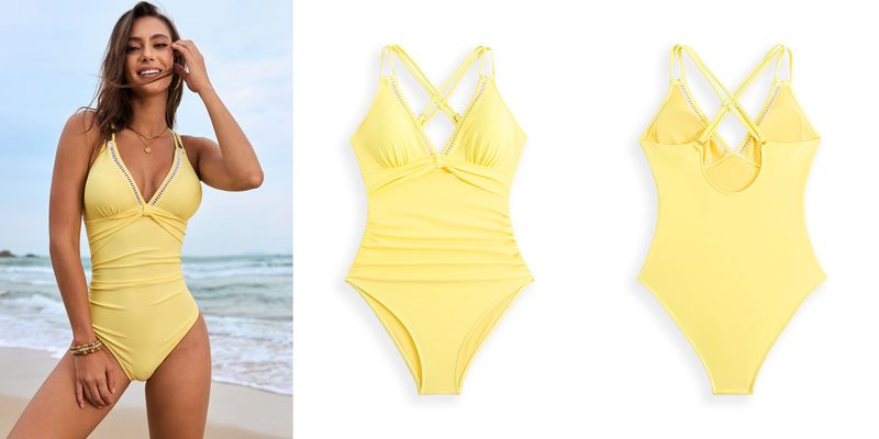 Women's Clothing New Style Solid Color Accessories One Piece Swimsuit Bean Swimsuit Beautiful Back One Piece Swimsuit Female_voghion.com