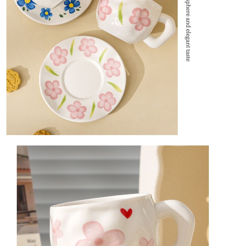 Ins Style Ceramic Coffee Pinched Hand Painted Irregular And Saucer High Aesthetic Breakfast Cup_voghion.com
