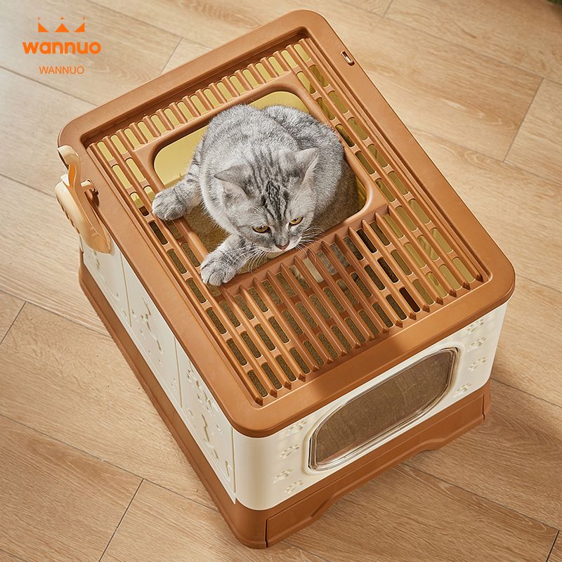 Caixa de extração superior, vaso sanitário desodorizante fechado antirrespingos, caixa de areia para gatos retrátil de grande capacidade_voghion.com