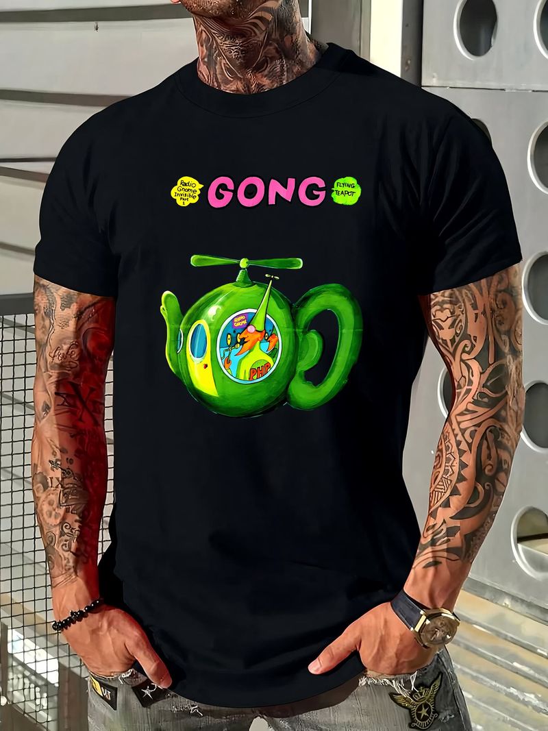 Gong Rock Band Daevid Allen T-Shirt Flying Teapot Didier Malherbe Pip Pyle Stretched Unisex Homme Confortable Élégant Doux Légèrement Décontracté Été_voghion.com