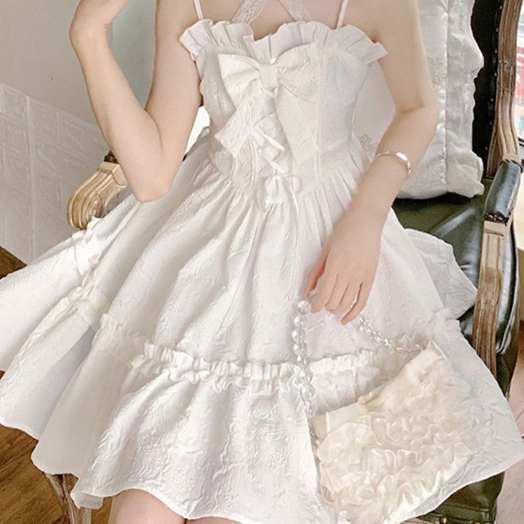 2025 Vestidos De Mujer Nette Sommer Kleider Für Frauen Lolita Stil Japanischen Süßen Robe Femme Bandage Bogen Rüschen Weiß Kleid_voghion.com