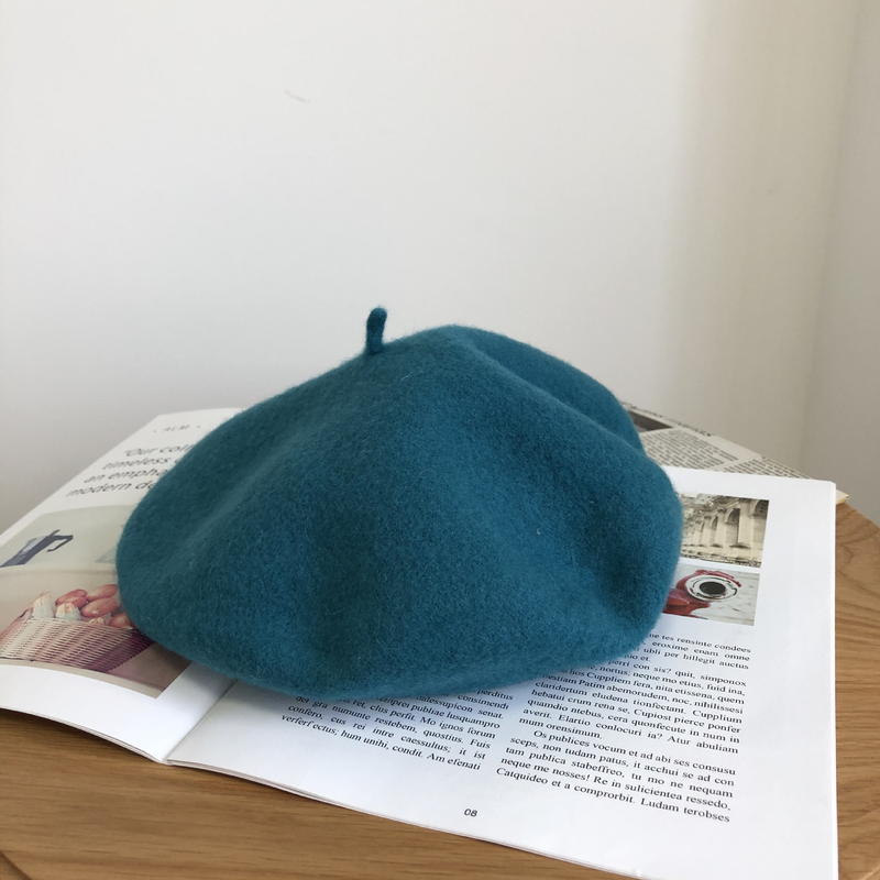 Wełniany beret damski Ishihara Satomi beret w tym samym stylu jesienno-zimowy wełniany beret retro niebieska czapka malarza_voghion.com