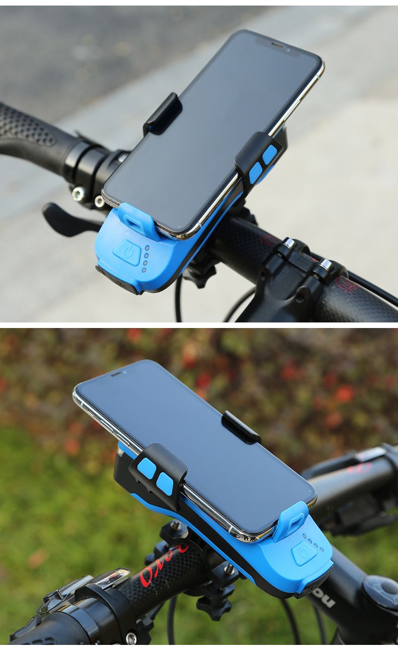 Fahrrad-Front-USB-Powerbank mit Telefonhalter, Fahrradhupe, Licht, Reitausrüstung_voghion.com