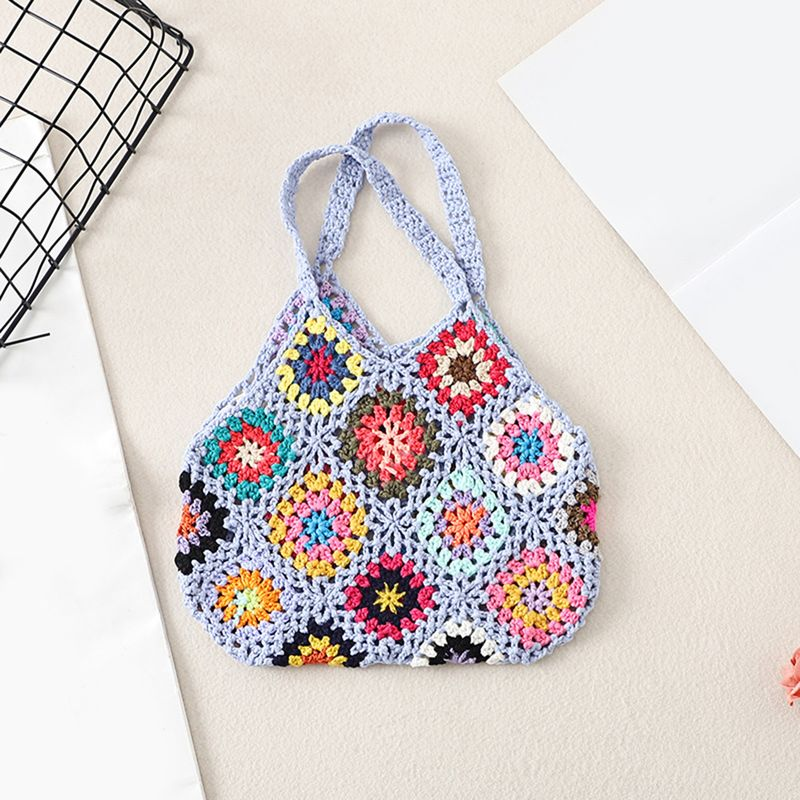 Lihao Women Tote Bag Floral Crochet Large Capacity Handmade Vintage Multicolor Hollow Out Handbag for Travel-Khaki One_voghion.com