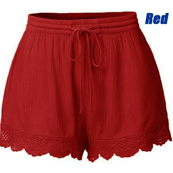 Women's solid color lace up shorts with casual pants_voghion.com