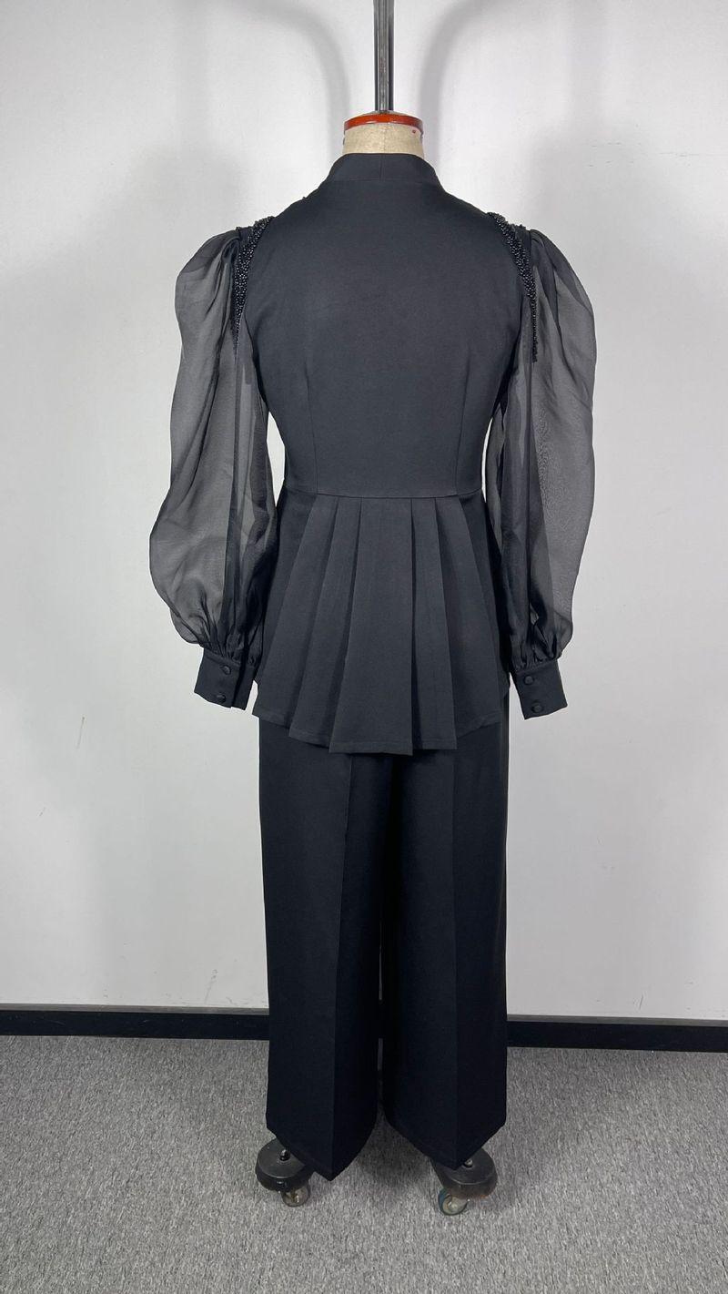 Elegante Damenmode im neuen Stil mit Strass-Patchwork-Langarm-Zweiteiler-Overall_voghion.com