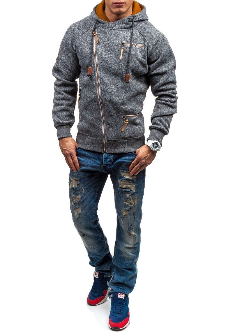 Felpa con cappuccio da uomo Felpa in flanella con filato di fiori cationici con cerniera laterale personalizzata_voghion.com