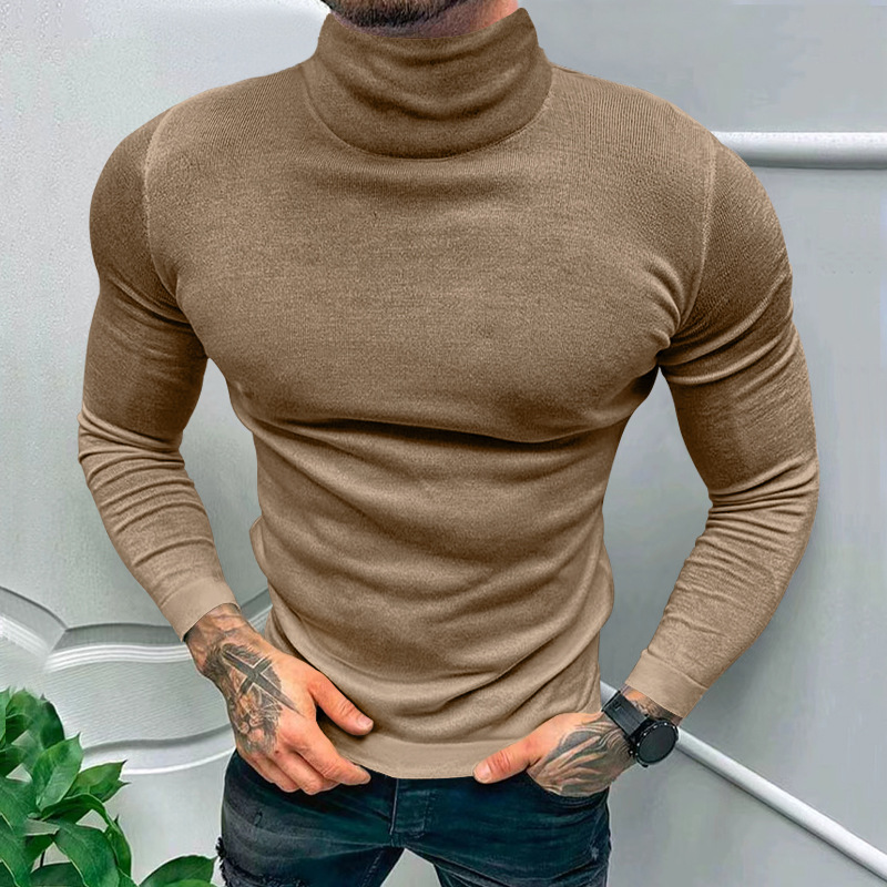 2023 Herbst Winter Langarm T-Shirt Herren Einfarbig High Neck Base Layer Unterhemd T-Shirt Top_voghion.com