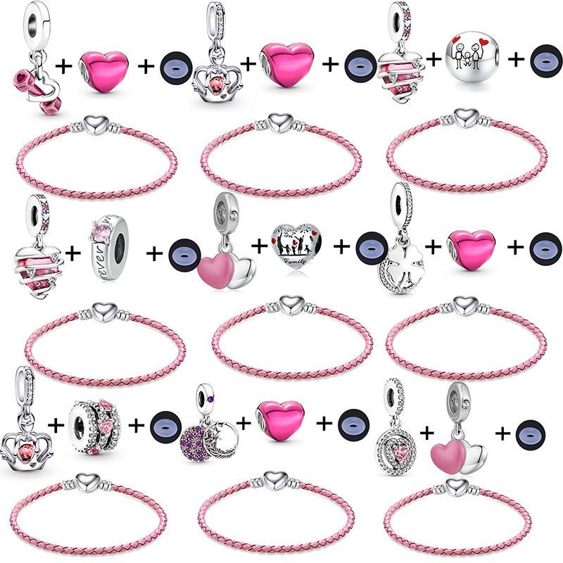 Charm Armbänder Einfaches Design Zubehör DIY Rosa Lederarmband Liebe Krone String_voghion.com