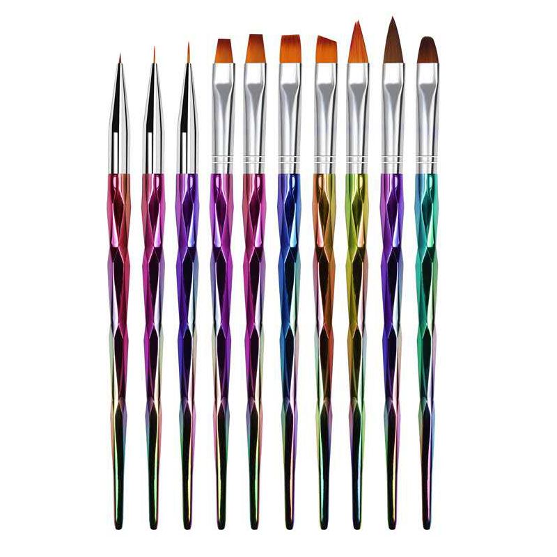 10 stk/sett regnbue akryl flytende UV gel neglebørste maling tegning stripe liner blomsterpenn neglekunst manikyr verktøysett_voghion.com