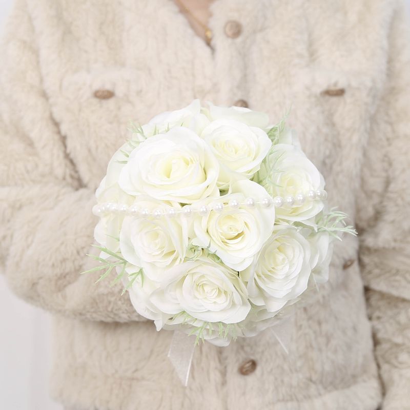 Party Wedding Bridal Bouquets White Roses High End Bouquets Photography Props_voghion.com