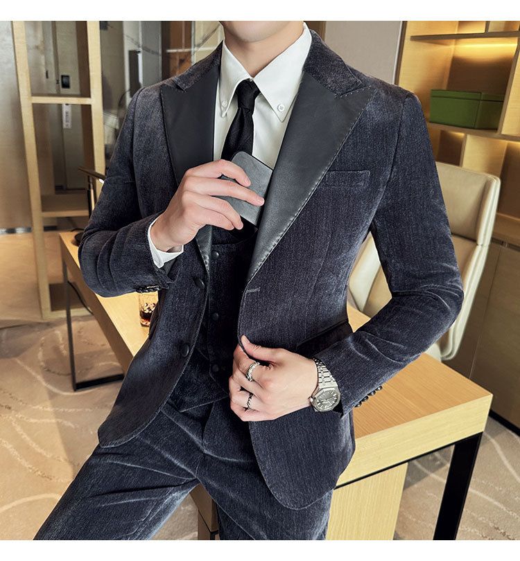 Męska odzież jesień i zima designerskie skórzane garnitury retro wysokiej klasy moda slim fit trzyczęściowe garnitury_voghion.com