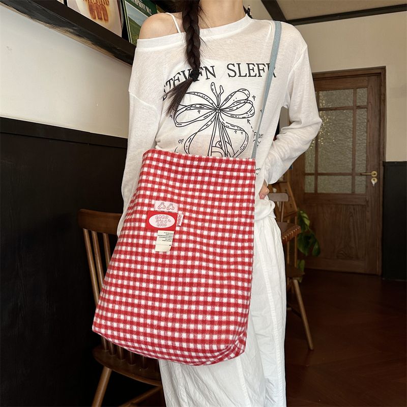 48141 Borsa a tracolla in lana scozzese stile Ins, versione coreana, per donna, 2024, nuova borsa a tracolla versatile alla moda per pendolari_voghion.com