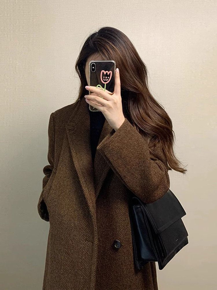 Trench oversize in misto lana – Cappotto lungo con texture 3D e revers a lancia (S-XXL) – Giacca invernale in tweed da ufficio per donna_voghion.com