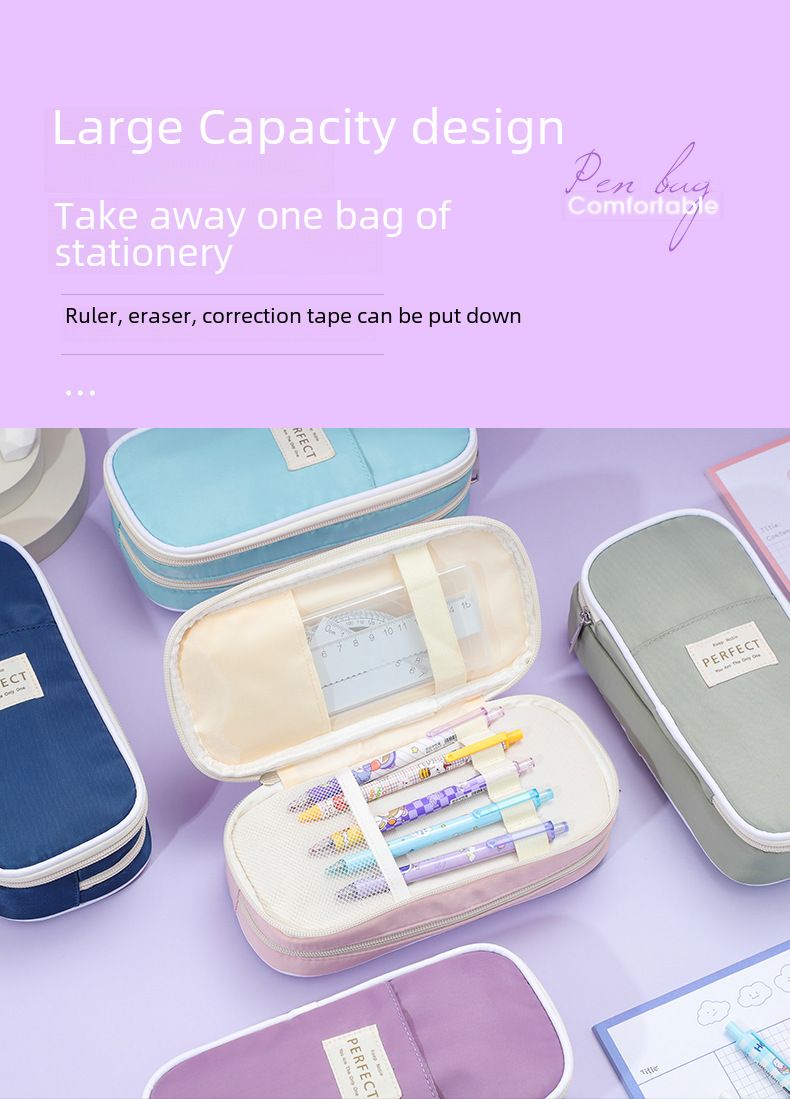 Cross-border Macaron Composite Cloth Pencil Case Large Capacity ins Japanese Student Multifunctional Pencil Case Simple Pencil Case Wholesale_voghion.com