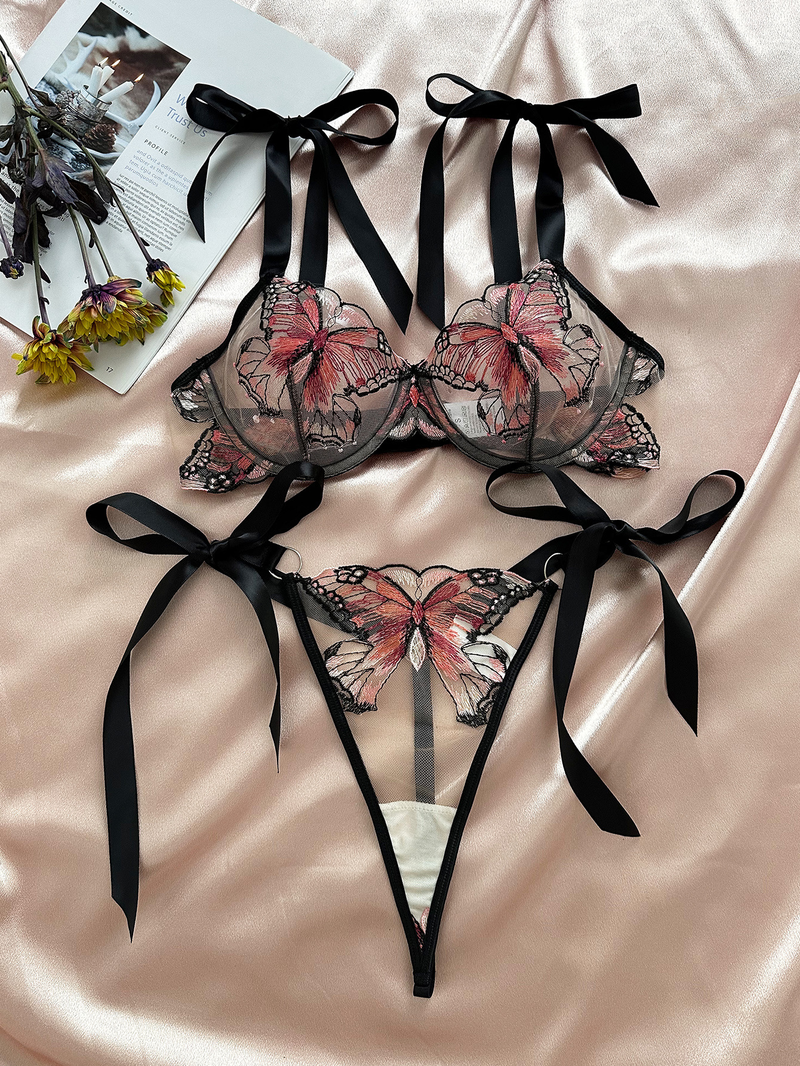 Lingerie Intimo Sexy con Ricamo a Farfalla in Rete e Tentazione Trasparente, Vendita Calda_voghion.com