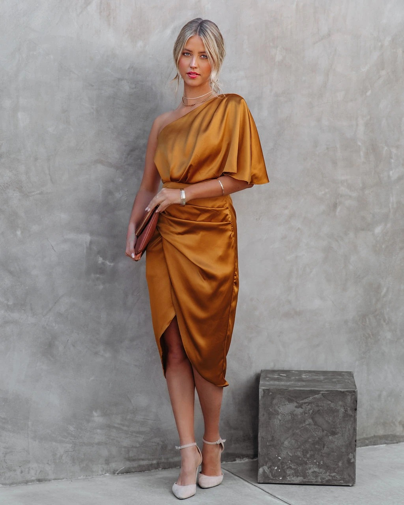 Damen Sexy Einseitige Ärmel Rose Segment Unregelmäßigen Rock Kleid Abendkleid Für Frauen_voghion.com