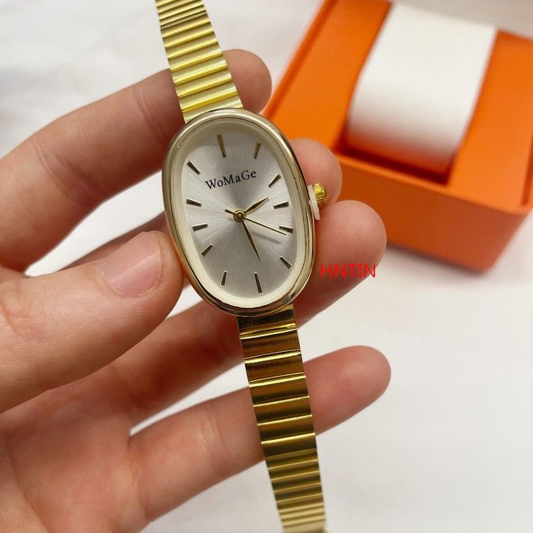 Montre-bracelet à quartz avec bracelet en chaîne et cadran ovale, compacte, style coréen, boucle déployante, tendance et polyvalente pour femme_voghion.com