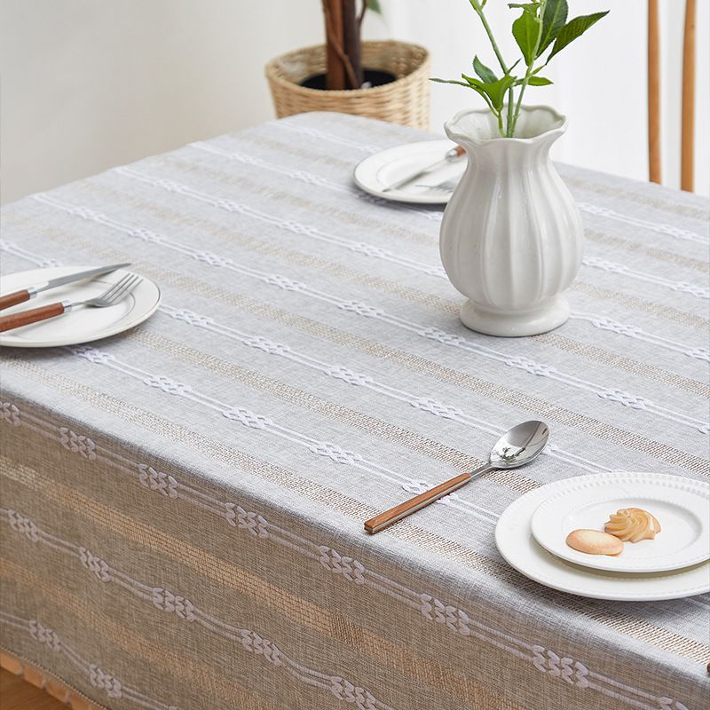 Nappe à rayures vintage française - Style ferme rustique avec détails brodés, élégante et stylée pour table à manger et table basse_voghion.com