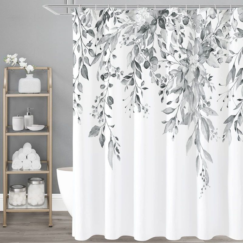 Cross-border Source Digital Printing Single Layer Blue Eucalyptus Waterproof Shower Curtain Set 72x72inch_voghion.com