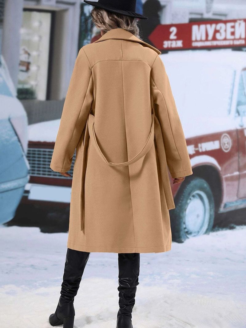 Klassischer zweireihiger Wollmantel für Damen – Trenchcoat mit Gürtel und Revers, warmer Wintermantel (Grau/Schwarz/Khaki/Braun/Rot, S-XXL)_voghion.com