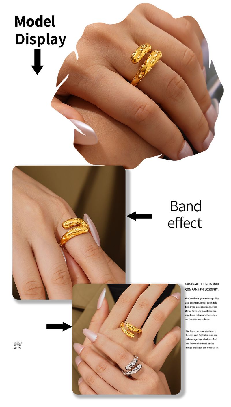 Anel cárstico com padrão de martelo vintage, estilo vento, design aberto, anel de aço inoxidável, maré_voghion.com