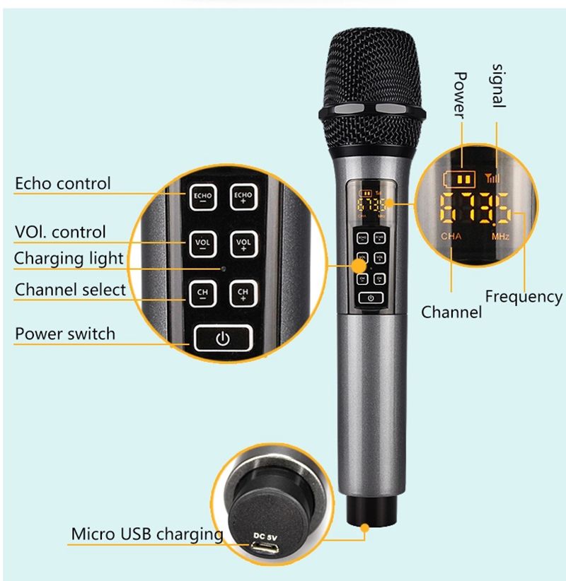 Profesionální bezdrátový UHF mikrofon s volitelným kanálem, ruční karaoke mikrofon, studio, domácí párty, zpěv, pódiové vystoupení_voghion.com