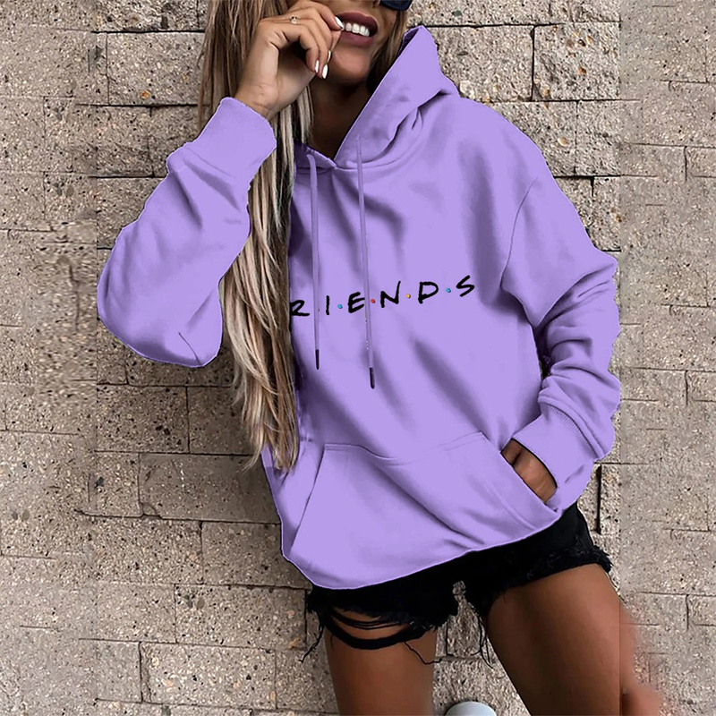 Hoodie Women's Haruku Base Loose Large Pocket Long Sleeve Hooded Pullover Friends Graphic Print Fashion Sports Pullover_voghion.com