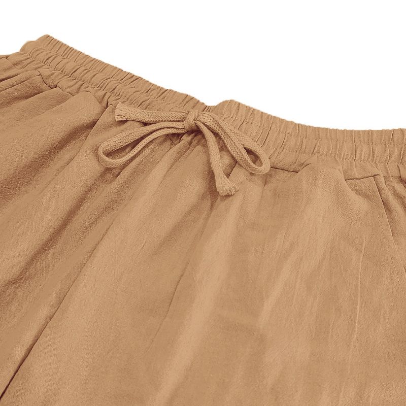 Neue Herrenhose aus Baumwolle und Leinen in Übergröße mit lockerer, einfarbiger, lässiger Schnürhose_voghion.com