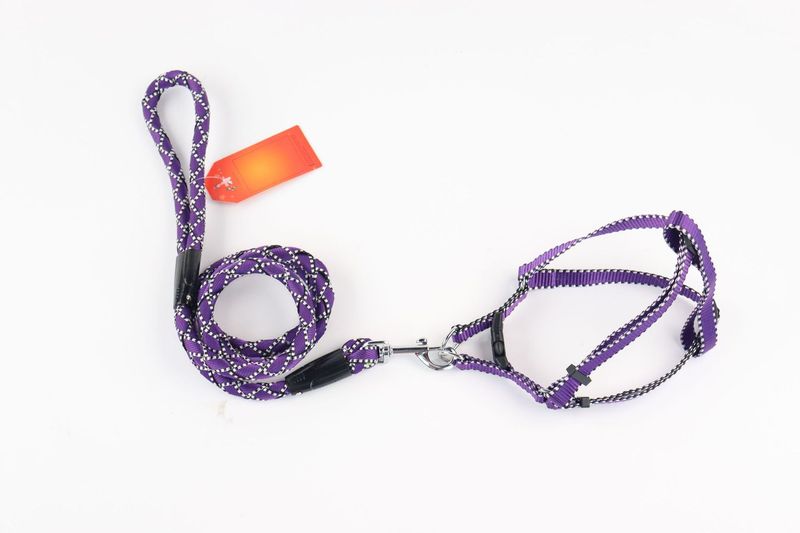 Solid Color Night Reflective Pet Leash Chest Harness Collar Set_voghion.com