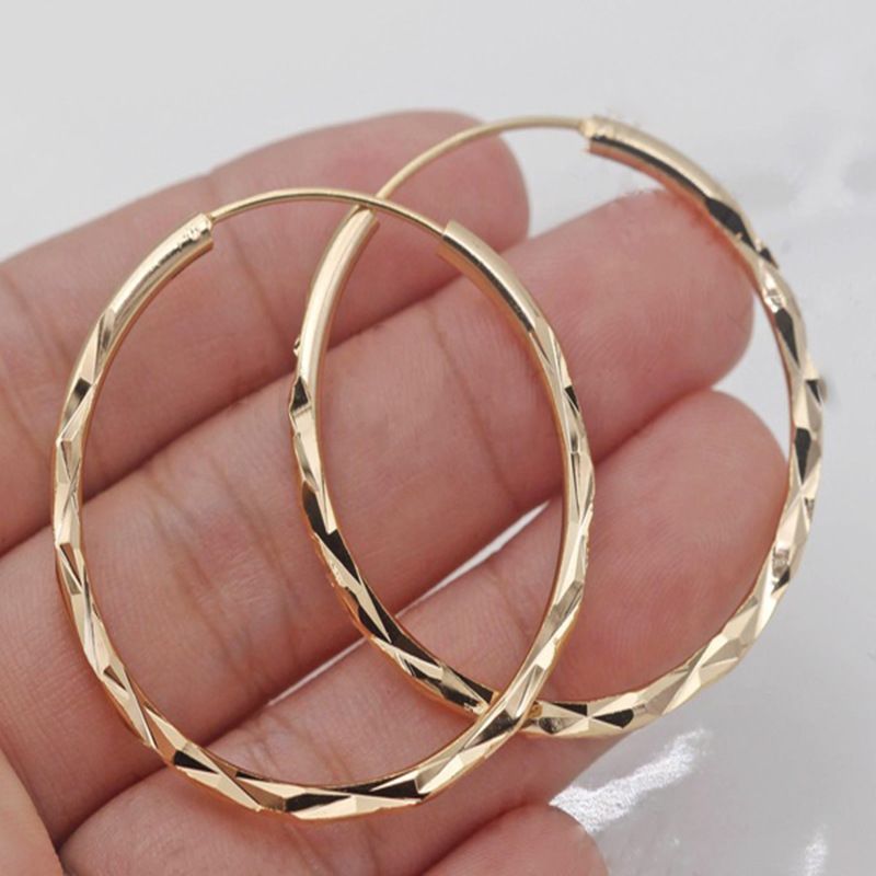 Accessories Gold-Plated Diameter 1.4inch Large Circle Exaggerated Earrings Geometric Concave-Convex Style Women's Ear_voghion.com