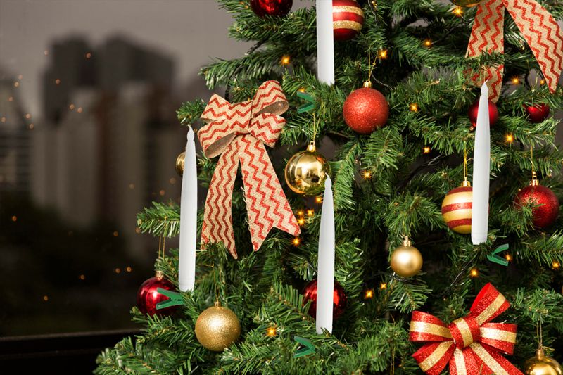 Świeca z długim słupkiem i klipsem, dekoracja świąteczna na Halloween, choinka, długi słupek, woskowy klips_voghion.com