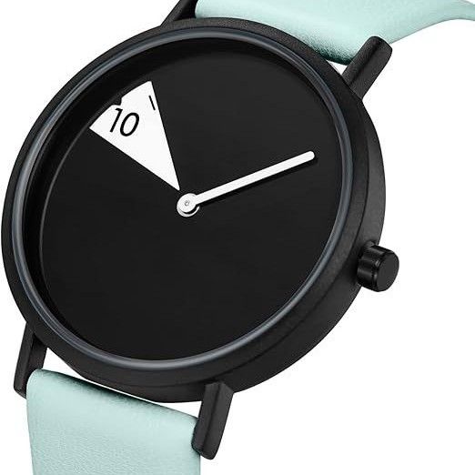 Orologio da polso da donna al quarzo, semplice, quadrante bianco e nero, cinturino azzurro chiaro, versatile e alla moda_voghion.com