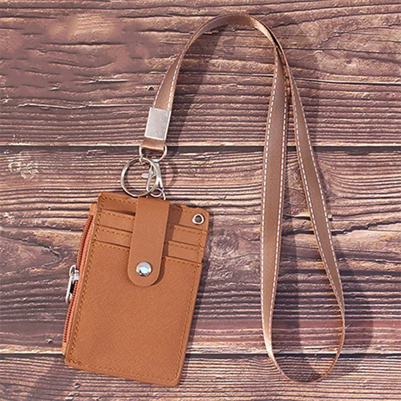 Visitenkartenetui aus Leder, Ausweishüllen mit Umhängeband, Brustkartenetuis, Schnallen, Bürobedarf_voghion.com